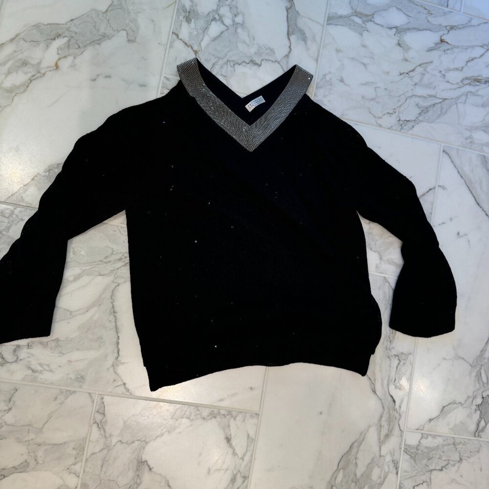 Brunello Cucinelli Black Peek-a-Boo shoulder sweater, Small